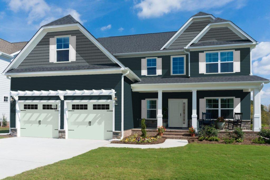 blue house white garage