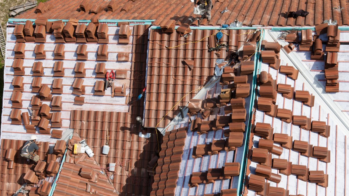 in-progress roof installation