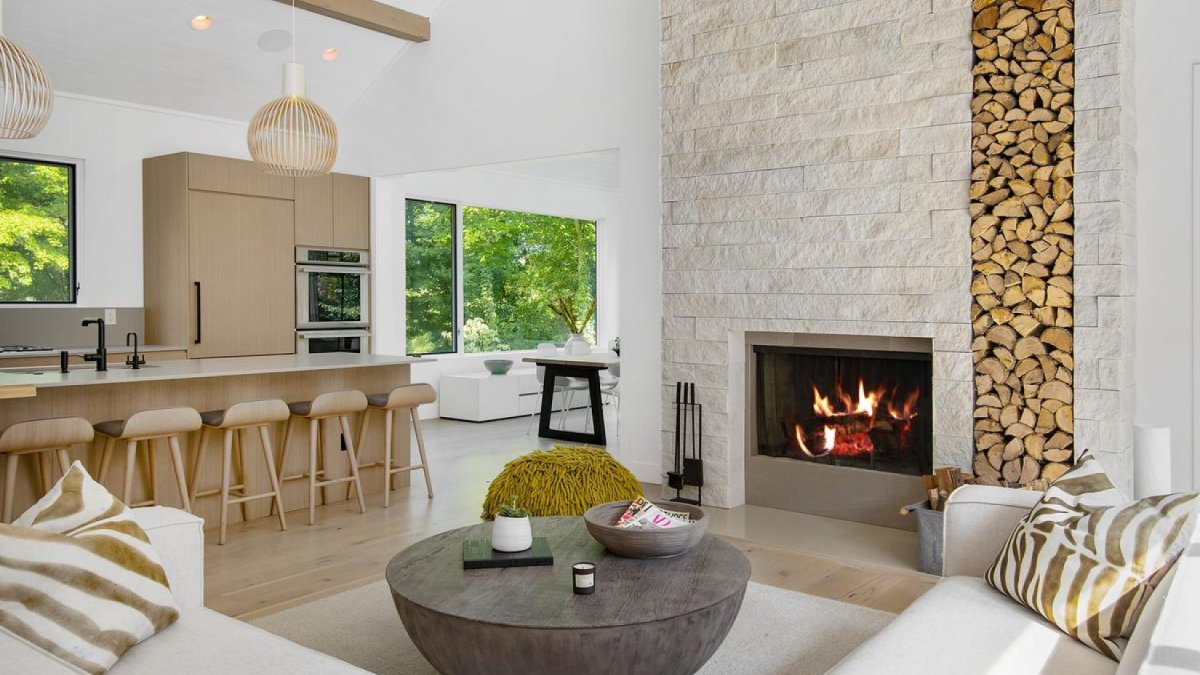 Stone products in living room and kitchen